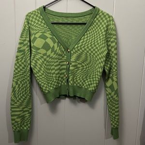 Wavy checkered crop cardigan